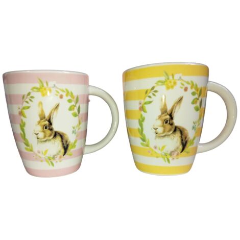 Tazzone da latte Tazza di pasqua con decoro coniglio pasquale set 2 idea regalo in ceramica H 12cm