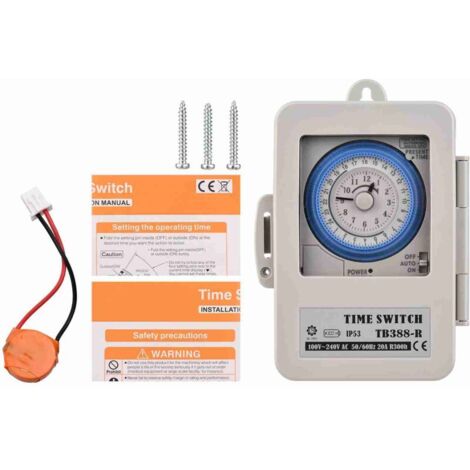 TB388R 24-Stunden-Zeitschaltuhr mit analogem mechanischem Timer und automatischer Steuerung, DIN-Schienenmontage mit wasserdichter Abdeckung, Weiß, AC100-240V