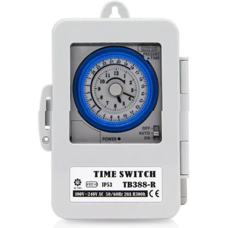 TB388R Mechanischer Zeitschalter, wasserdicht, 24 Stunden täglich programmierbar, für Warmwasserbereiterlampe, AC 100240 V, 20 A