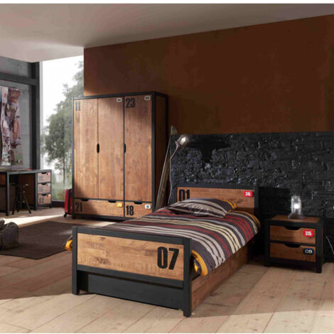 TCHAD - Chambre 90x200cm + Armoire 3 Portes + Bureau