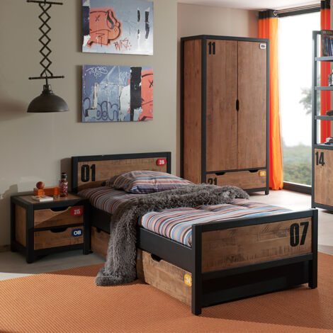 TCHAD - Chambre 90x200cm avec Armoire 2 Portes en Pin Massif