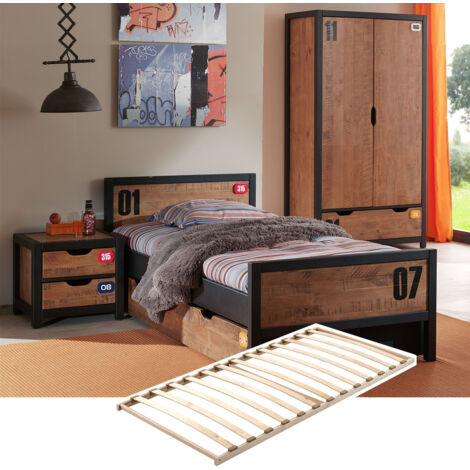 TCHAD - Chambre 90x200cm avec Sommier + Armoire 2 Portes