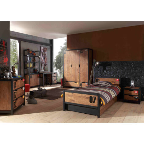 TCHAD - Chambre Complète 90x200cm + Armoire 3P + Pack Bureau