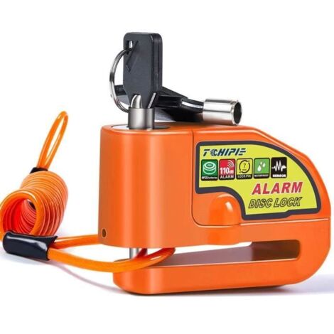 Tchipie Bloc Disque Alarme Antivol Moto Bloque Disque Scooter Lock Alarme Antivol Vélo--Cadenas Orange