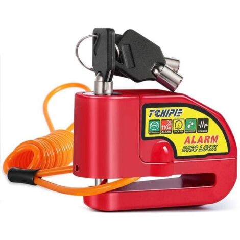 Tchipie Bloc Disque Alarme Moto Antivol Moto/Scooter Cadenas Moto/Scooter/Vélo 110dB 7mm pour Moto 125-- Cadenas Rouge