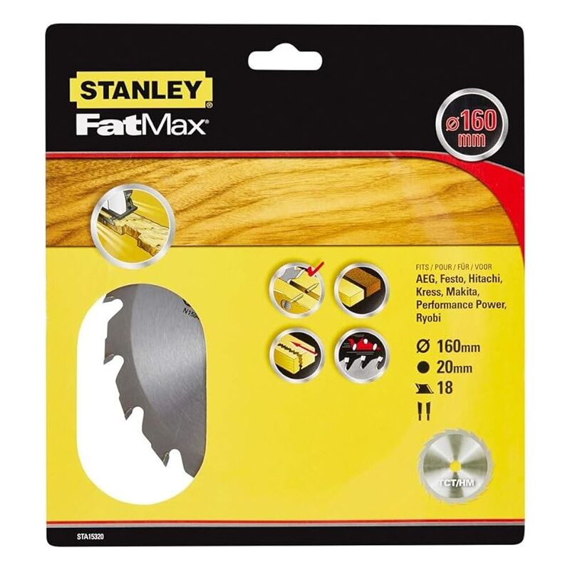 Stanley - STA15320-XJ Lame de scie circulaire coupe rapide tct 160 x 20 mm 18 dents bois