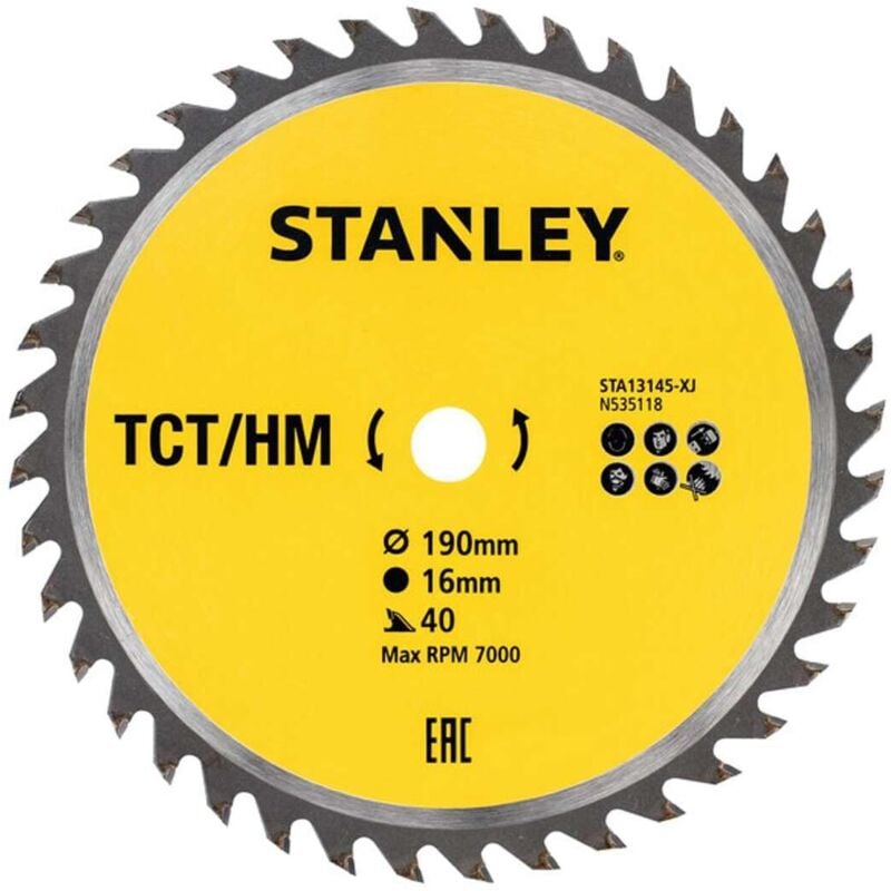 Image of Stanley - Zubehör Sta13145- xj Tct Klinge, diam 190 x 16 mm 40 Positive Zähne Atb