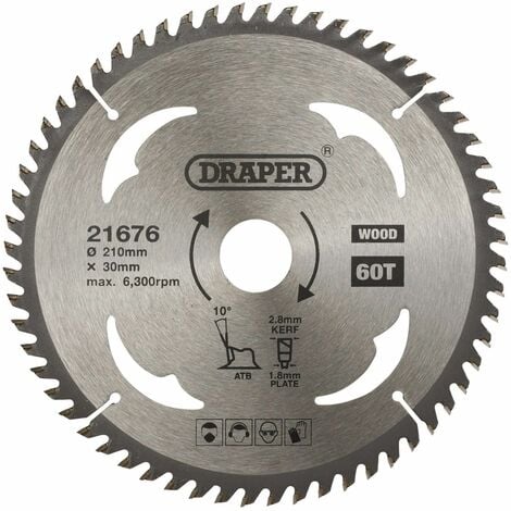 DRAPER TCT Circular Saw Blade for Wood, 210 x 30mm, 60T [21676]