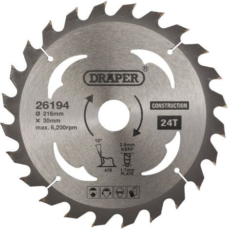 TCT Construction Circular Saw Blade, 216 x 30mm, 24T (26194)