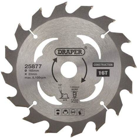 TCT Cordless Construction Circular Saw Blade for Wood & Composites, 165 x 20mm, 16T (25877)
