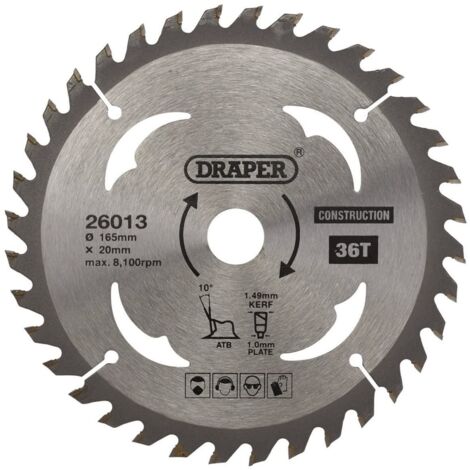 TCT Cordless Construction Circular Saw Blade for Wood & Composites, 165 x 20mm, 36T (26013)