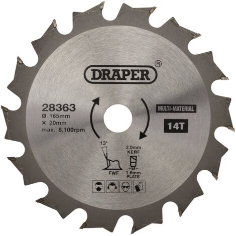 TCT Multi-Purpose Circular Saw Blade, 165 x 20mm, 14T (28363)