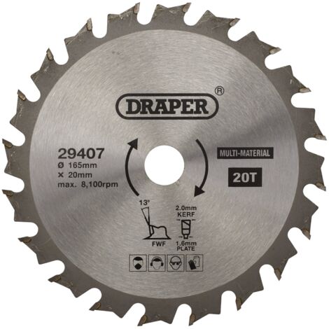 TCT Multi-Purpose Circular Saw Blade, 165 x 20mm, 20T (29407)