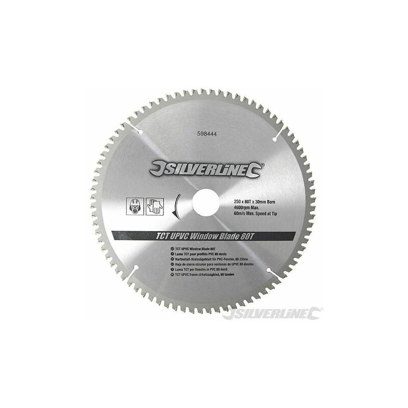 Silverline TCT UPVC Window Blade 80T 250 x 30 - 25, 20, 16mm Rings 598444
