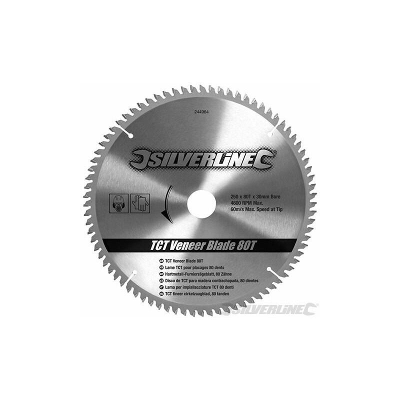 Silverline TCT Veneer Blade 80T 250 x 30 - 25 20 16mm Rings 244964