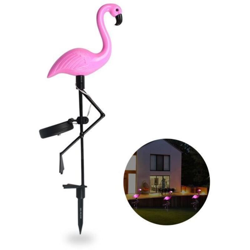 TD 1 x Lampe solaire jardin allée extérieur 1,2 V 300 mAh AA flamant rose décoration lanterne pelouse LED bonne économie d'énergie