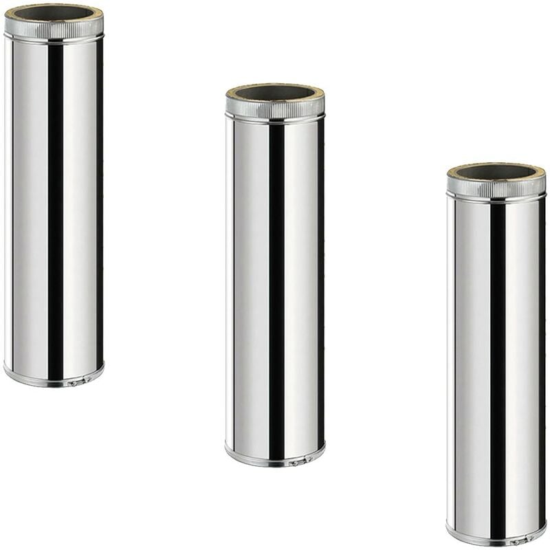 Monmobilierdesign - Lot de 3 TDPI1000 Conduit double paroi isolé polycombustible longueur 100 cm Inox Ø125