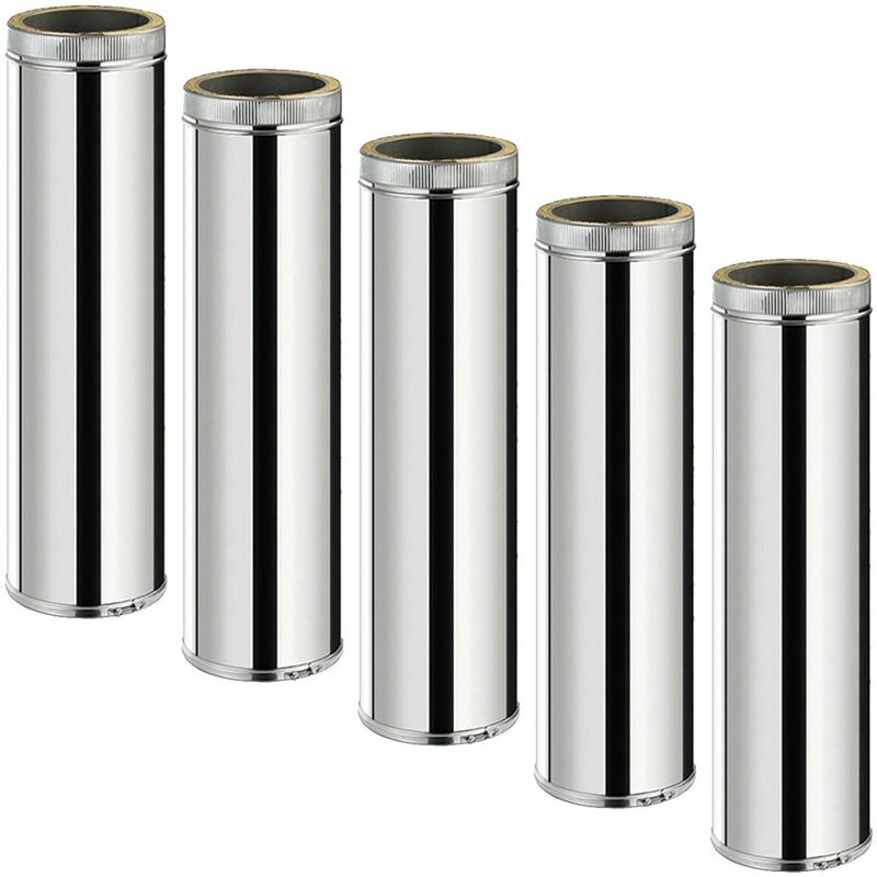 Lot de 5 TDPI1000 Conduit double paroi isolé polycombustible longueur 100 cm Inox Ø125