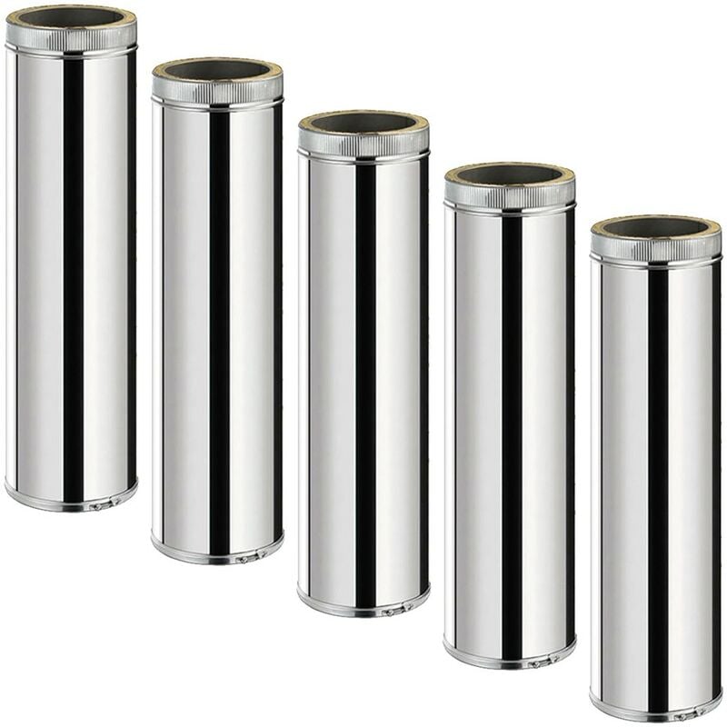 Lot de 5 TDPI1000 Conduit double paroi isolé polycombustible longueur 100 cm Inox Ø150