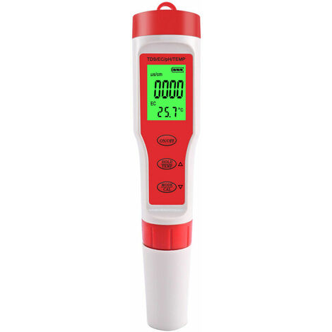 TDS Meter 4 en 1 Digital Water Test Pen con PH TDS EC Medición de temperatura Pantalla de retroiluminación de alta precisión para Home Pool Aquarium sin batería