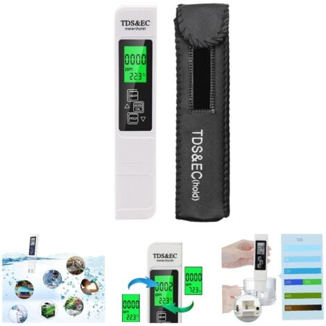 COOCHEER TDS&EC Water Quality Tester, 3 in 1 LCD Display TDS EC Meter Digital Tester Temperature Meter, Conductivity 0-9999PPM, Drinking Water Quality Monitor Tester Pen（White）