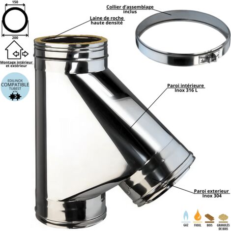 Té 135 degrés conduit double paroi isolé Edilinox Diamètre 150