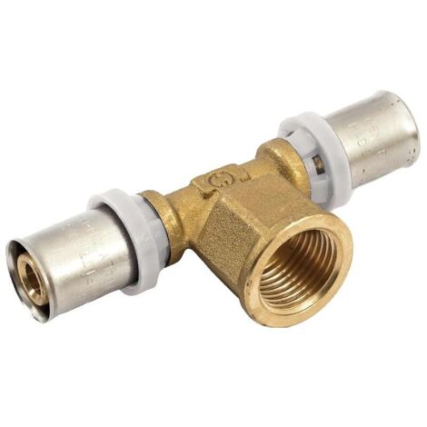 Té à sertir pour tube multicouche Acopex Alu diamètre nominal 32 avec sortie femelle à visser au centre 1'' (26x34) - THERMACOME