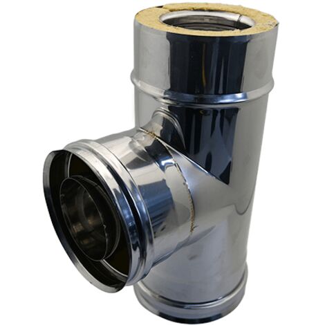 Te de 90° de acero inoxidable 316L de doble pared - Diámetro interior 200, diámetro exterior 250
