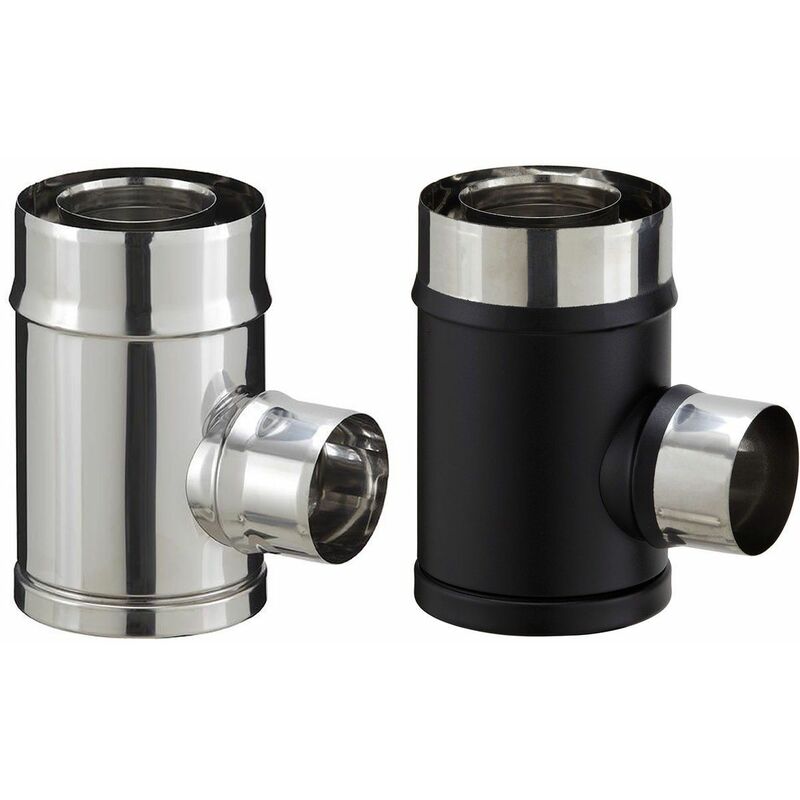 Té de branchement inox pour poêle à granulés - pgi pour poêles à Pellets - Diamètre 80/130 - Finition : Noir mat (piquage simple paroi)