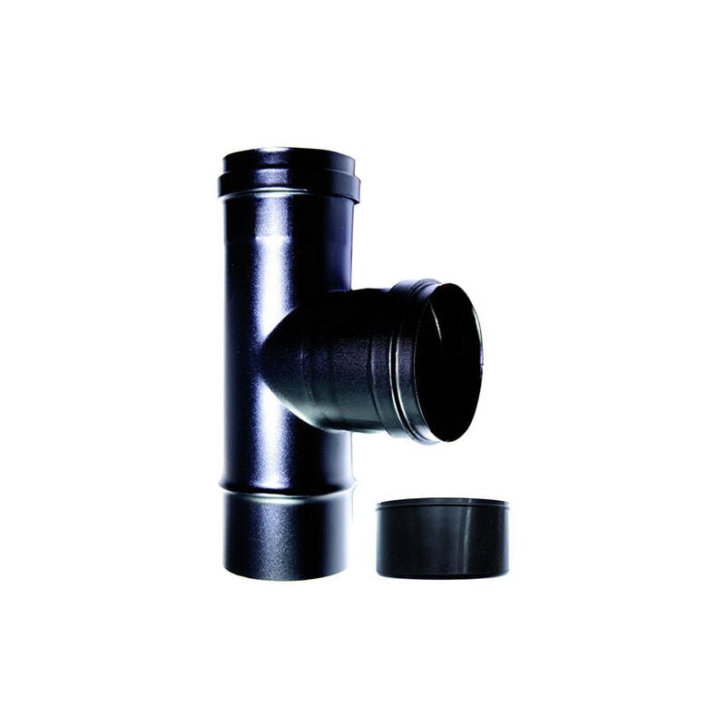 Raccord chaudiere a t 90 fm-f dn 100 reduit 80 mm emaille 600 degres poele a pellets tube noir ce Made in Italy