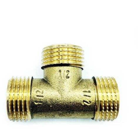 Te de latón 1/2" macho/hembra/macho