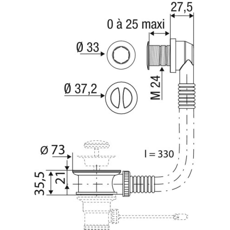 Intercalaire de bonde universel pour orifice ø 25 et 30 blanc Valentin s.a