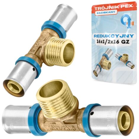Te PEX 16x1/2x16 rosca macho, reductora, engarzada, prensada, conector Alupex