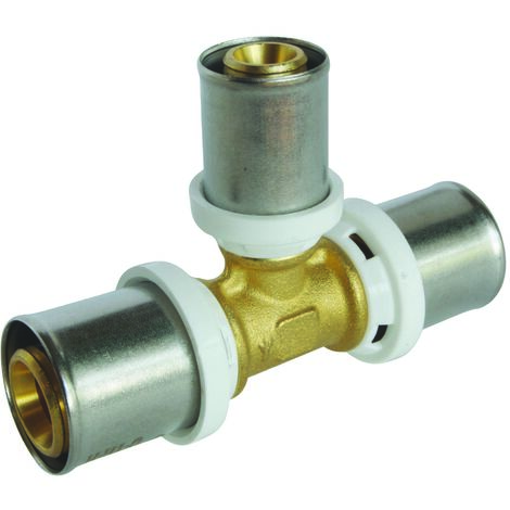 Ayor – Té réduit à sertir multicouche Ø20 – Ø16 – 10 bars – Température 5°C à 90°C – Douille inox avec fenêtre de contrôle