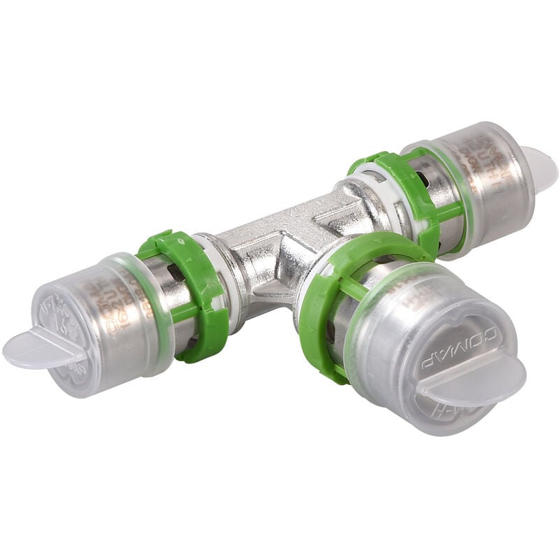 2 Tés réduits métallique à sertir pour tubes multicouche - 16x2-20x2-16x2 - Raccords MultiSkin - S7130RW162016 - Comap