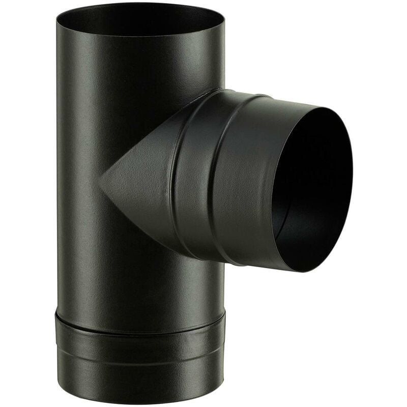 Té tampon émaillé pour poêle à bois - Diamètre : 130 - Couleur : Noir Mat