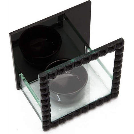 Tea Light Holder Glass with Black Jewels
