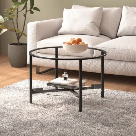 Tea Table Black and Transparent 70 cm Tempered Glass vidaXL