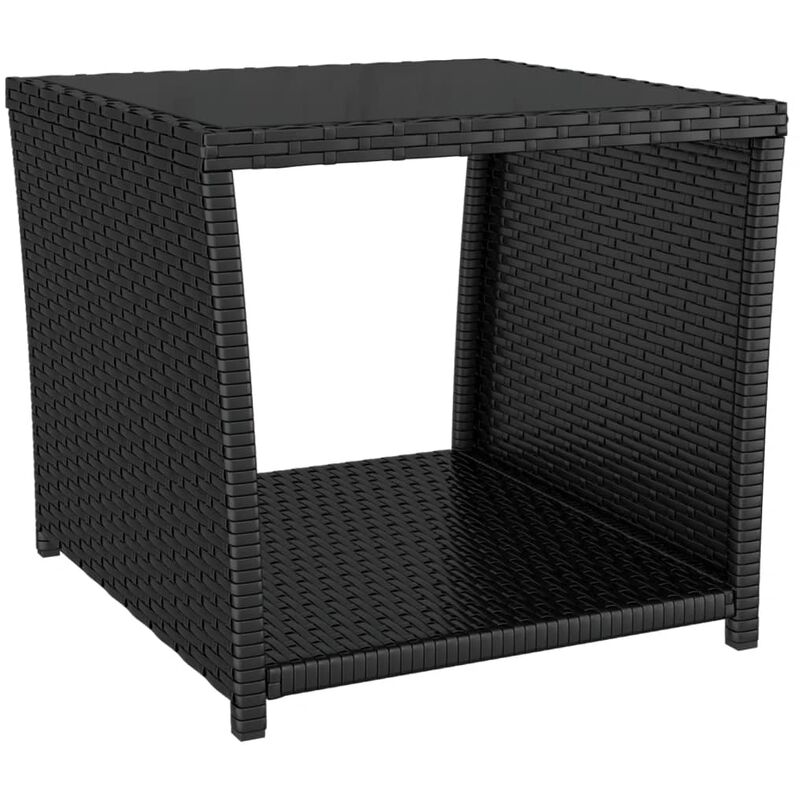 Tea Table with Glass Top Black Poly Rattan&Tempered Glass Vidaxl Black