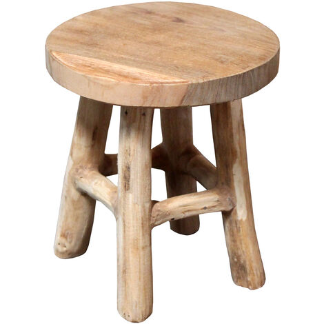 Teak Blumenhocker 17 x 15 cm rund - natur / klein - Holz Pflanzen Hocker mit 4 Füßen - Echtholz Deko Massivholz Blumen Pflanzen Ständer