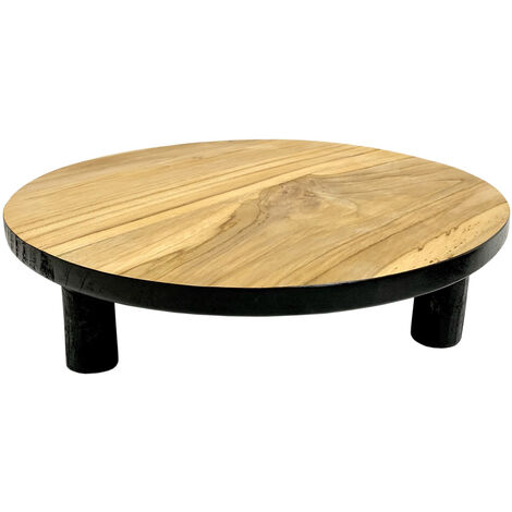 Teak Blumenteller schwarz - 15 cm / klein - Holz Pflanzenständer mit 4 Füßen - Echtholz Deko Blumenständer Pflanzenhocker