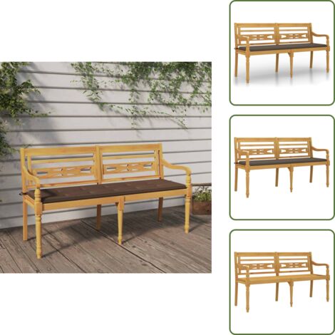Teak - vidaXL Panchina Batavia con Cuscino Tortora 150 cm Legno Massello Teak - Seduta all'aperto