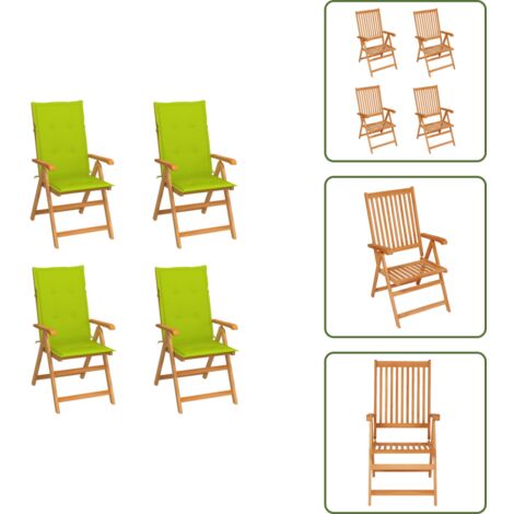 Teak - vidaXL Sedie Giardino 4 pz e Cuscini Verde Brillante Massello di Teak - Sedie pieghevoli