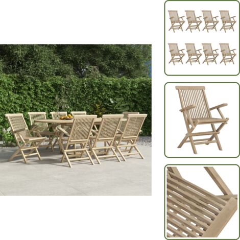 Teak - vidaXL Sedie Giardino Pieghevoli 8pz Grigie 56x61x89 cm Massello Teak - Sedie da esterno