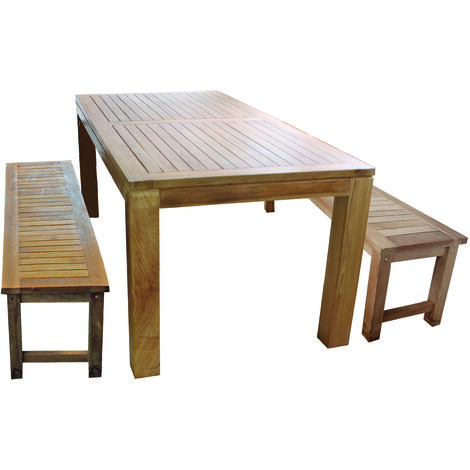 Teakholz Garnitur Tisch 180x90x75 + 2 Teakbänke-TH029