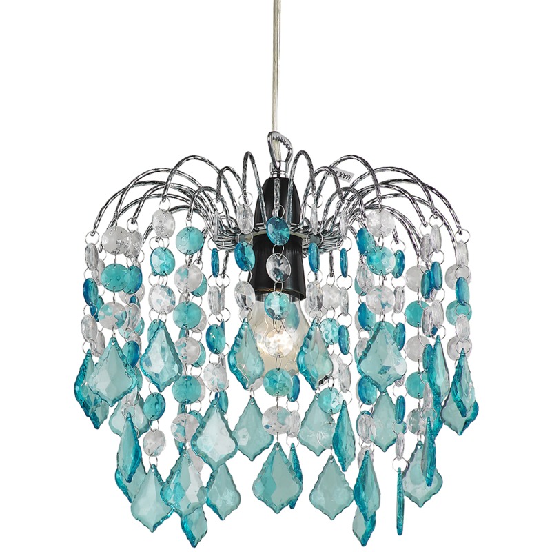 Teal Acrylic Easy Fit Pendant Light Shade with Chrome Metal Frame by - Happy Homewares