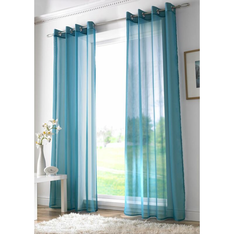 Teal Eyelet Ring Top Voile Curtain Panel 108' Drop