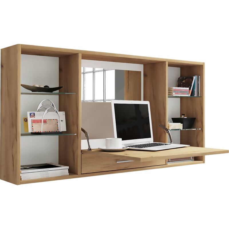 Ebuy24 - TealaS bureau bureau, mettre la table accroché au mur 1 claquement de porte 1 tiroir 6 tablettes chêne décor.