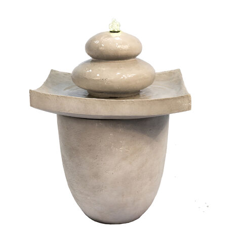 Teamson Hausgarten-Wasserspiel mit Lichtern, 2-stöckiger Kugelbecken-Wasserbrunnen für den Außenbereich und Pumpe, kaskadierender Wasserfall-Ornament für den Innenbereich, Terrassendekoration - Hellgrau