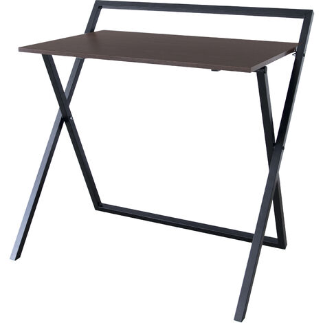 Teamson Home 34″ Easton Moderner klappbarer Computertisch aus Holz für das Heimbüro, Arbeitszimmer, Schreibtisch mit Kreuzbeinen aus Metall in Braun/Schwarz - Braun/ Schwarz